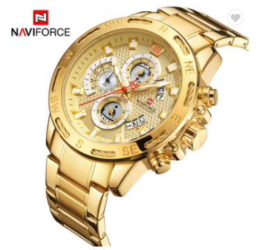 NAVIFORCE 9165 GG Luxury Brand Mens Sport Watches Full Steel Quartz Watch Men Date Week Water Resistant Fashion
