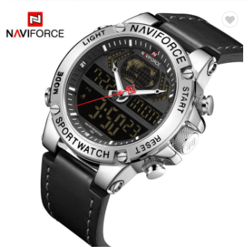 NAVIFORCE 9164 SBB Luxury Mens Sport Watches Military Water Resistant Digital Alarm Chronograph Quartz Wristwatch Male Clock