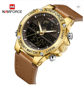 NAVIFORCE 9164 GBLBN Luxury Mens Sport Watches Military Water Resistant Digital Alarm Chronograph Quartz Wristwatch Male Clock
