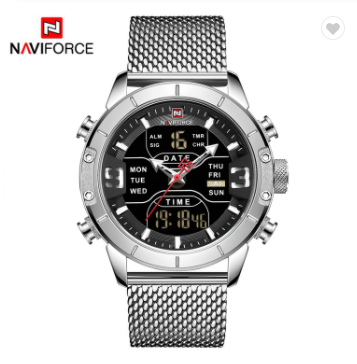 NAVIFORCE 9153S SB Watch Men Sports Quartz Watches Luxury Brand Stainless Steel Water Resistant LED Digital Wristwatch