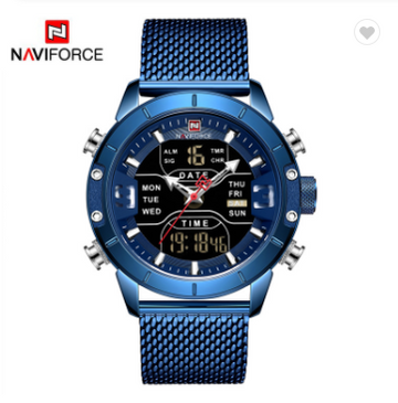 NAVIFORCE 9153S BEBE Watch Men Sports Quartz Watches Luxury Brand Stainless Steel Water Resistant LED Digital Wristwatch