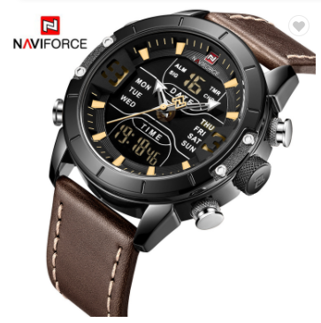 NAVIFORCE 9153L BYBN Watch Men Top Luxury Brand Leather Water Resistant Quartz Wristwatches Military Sport Watches Date
