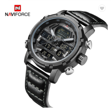 NAVIFORCE 9160 BGYB Men Watch Fashion Luxury Leather Sports Watches Quartz LED Digital Clock Water Resistant Military Wrist Watch
