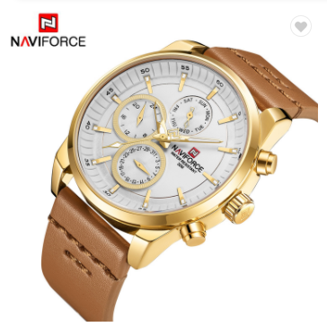 NAVIFORCE 9148 GWLBN Men Military Genuine Leather Sport Men’s Watches Water Resistant Chronograph Quartz Luxury Business Clock Date