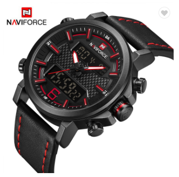 NAVIFORCE 9135 BRB Men’s Sports Watches Luxury Brand Leather Band Water Resistant Quartz WristWatch Male LED Digital Analog Clock