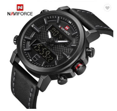 NAVIFORCE 9135 BGYB Men’s Sports Watches Luxury Brand Leather Band Water Resistant Quartz WristWatch Male LED Digital Analog Clock