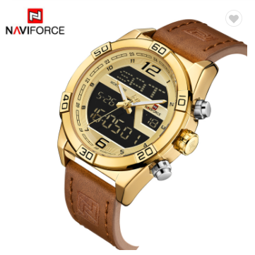 NAVIFORCE 9128 GWBN Mens Watches Luxury Military Dual Display Quartz Sports Water Resistant Watches Men Wristwatch Male Clock