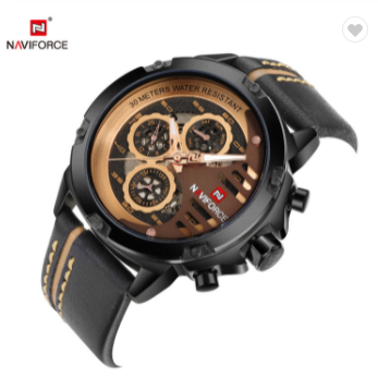 NAVIFORCE 9110 BRGBN Men’s Fashion Sports Watches Water Resistant Leather Strap Creative Analog Quartz Wrist Watch Men Clock