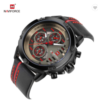 NAVIFORCE 9110 BRB Men’s Fashion Sports Watches Water Resistant Leather Strap Creative Analog Quartz Wrist Watch Men Clock