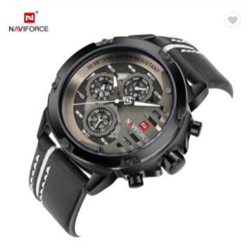 NAVIFORCE 9110 BWB Men’s Fashion Sports Watches Water Resistant Leather Strap Creative Analog Quartz Wrist Watch Men Clock
