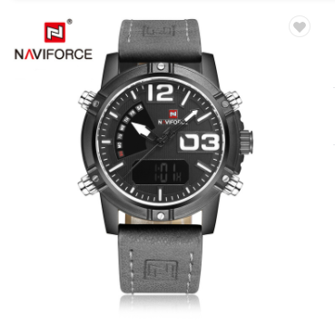 NAVIFORCE 9095 BWGY Brand Dual Display Watch Men Army Military Sports Watches Man Leather Relogio Masculino Chronograph