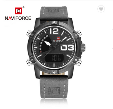 NAVIFORCE 9095 BWGY Brand Dual Display Watch Men Army Military Sports Watches Man Leather Relogio Masculino Chronograph