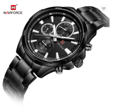 NAVIFORCE 9089S BB Men 30M Water Resistant Sports Watches Mens 24 Hour Date Week Month Stainless Steel Quartz Watches