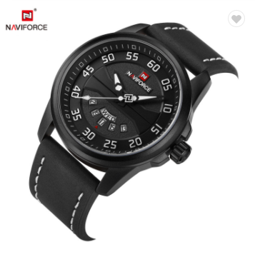 NAVIFORCE 9124 BWB Fashion Brand Men Watch Casual Leather Quartz Analog Wrist Watches Water Resistant Auto Week Date Clock