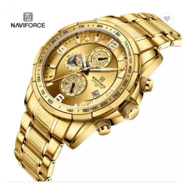 NAVIFORCE 8020S GG Sport luxury watch men luminous hands Gold Quartz Chronograph Stainless Steel Band High quality wristwatchesPopular