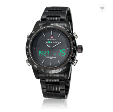 NAVIFORCE 9024 BBW Mens water resistant Sports Watches Full Steel LED Digital Analog Military Quartz Wrist watch Men Clock