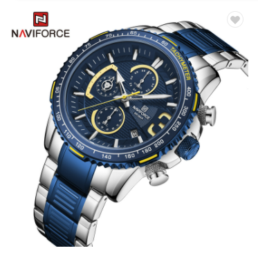 NAVIFORCE 8017 SBE Men Quartz Multifunction Chronograph Sports Watches Fashion Water Resistant Military Stainless Steel Wristwatch