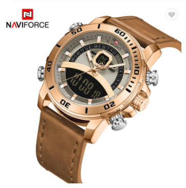NAVIFORCE 9181L RGGYL.BN Leather Water Resistant Quartz Watch Men Top Brand Luxury Water Resistant Chronograph
