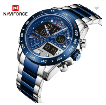 NAVIFORCE 9171 SBEBE Luxury Brand Men Watch Military Digital Sport Wristwatch Mens Steel Strap Water Resistant Clock Male Fashion