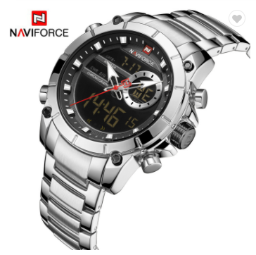 NAVIFORCE 9163 SB Men Military Sport Wrist Watch Quartz Steel Water Resistant Dual Display Male Clock Watches Luxury Fashion