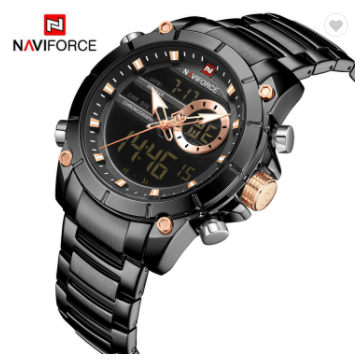 NAVIFORCE 9163 BB Men Military Sport Wrist Watch Quartz Steel Water Resistant Dual Display Male Clock Watches Luxury Fashion