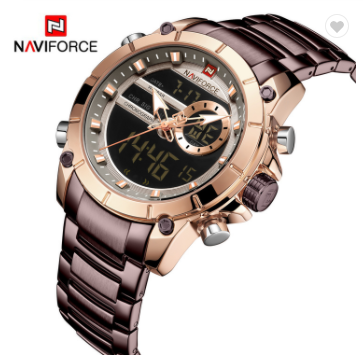 NAVIFORCE 9163 RGCE Men Military Sport Wrist Watch Quartz Steel Water Resistant Dual Display Male Clock Watches Luxury Fashion