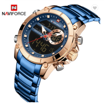 NAVIFORCE 9163 RGBE Men Military Sport Wrist Watch Quartz Steel Water Resistant Dual Display Male Clock Watches Luxury Fashion