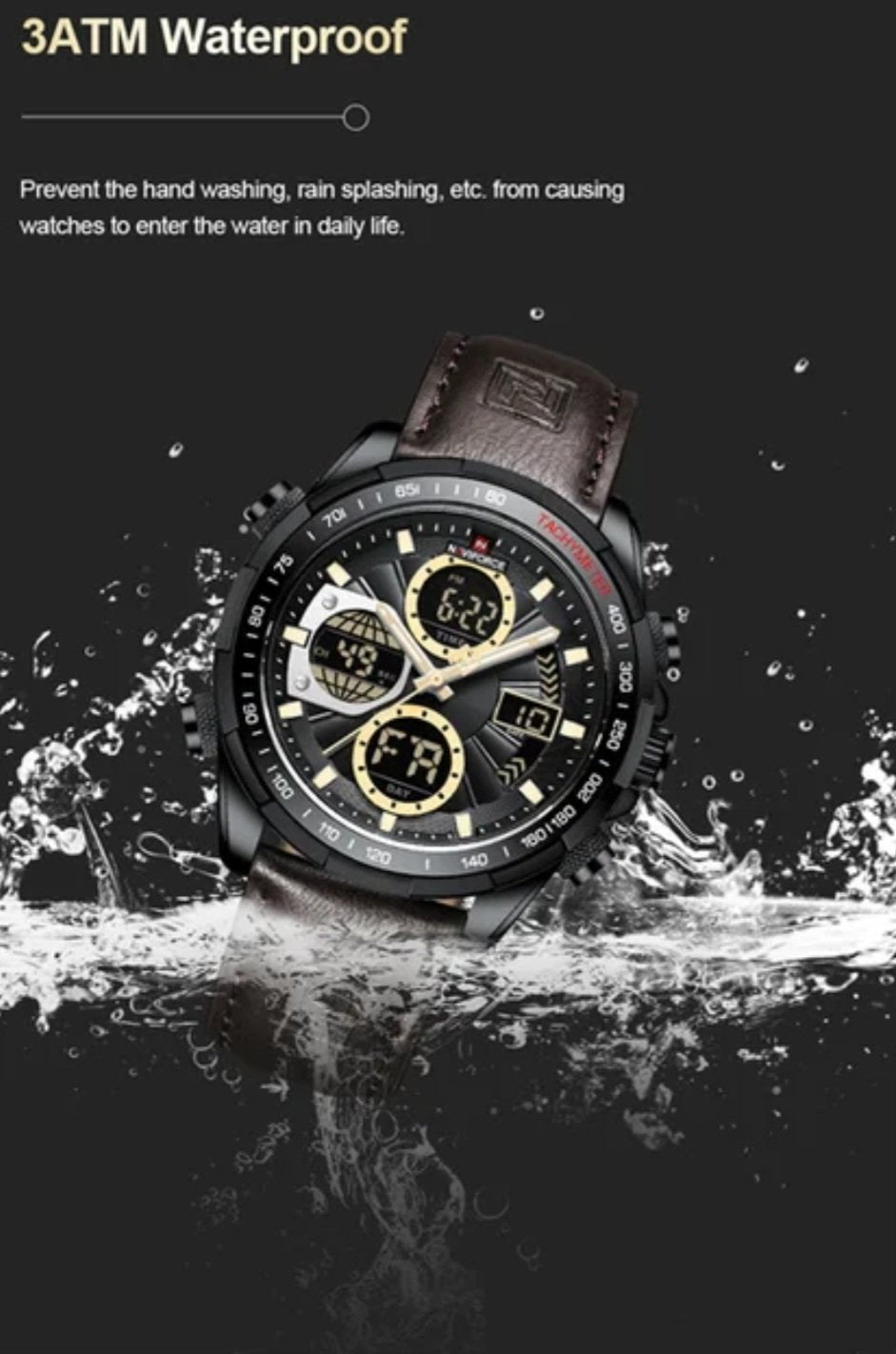NAVIFORCE 9197L Men’s Leather Digital Watch with Calendar