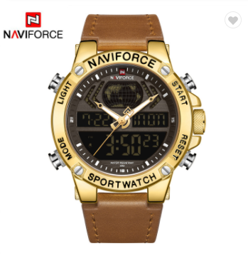 NAVIFORCE 9164 GBLBN Luxury Mens Sport Watches Military Water Resistant Digital Alarm Chronograph Quartz Wristwatch Male Clock