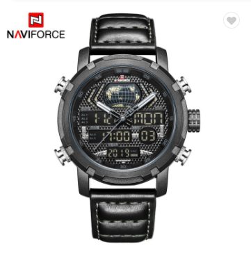 NAVIFORCE 9160 BGYB Men Watch Fashion Luxury Leather Sports Watches Quartz LED Digital Clock Water Resistant Military Wrist Watch