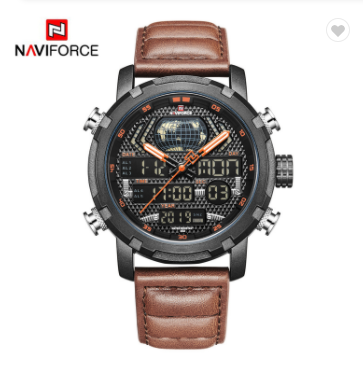 NAVIFORCE 9160 BOLBN Men Watch Fashion Luxury Leather Sports Watches Quartz LED Digital Clock Water Resistant Military Wrist Watch