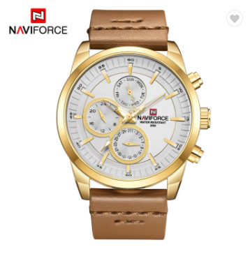 NAVIFORCE 9148 GWLBN Men Military Genuine Leather Sport Men’s Watches Water Resistant Chronograph Quartz Luxury Business Clock Date