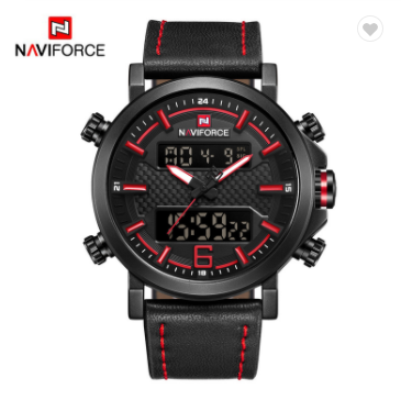 NAVIFORCE 9135 BRB Men’s Sports Watches Luxury Brand Leather Band Water Resistant Quartz WristWatch Male LED Digital Analog Clock