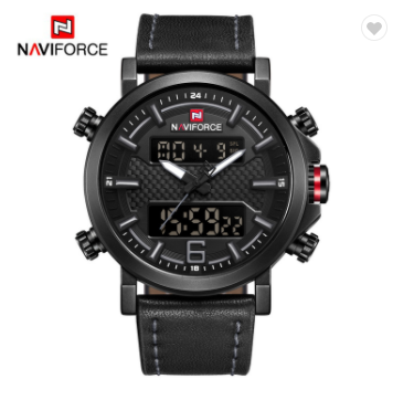 NAVIFORCE 9135 BGYB Men’s Sports Watches Luxury Brand Leather Band Water Resistant Quartz WristWatch Male LED Digital Analog Clock