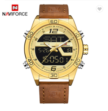 NAVIFORCE 9128 GWBN Mens Watches Luxury Military Dual Display Quartz Sports Water Resistant Watches Men Wristwatch Male Clock