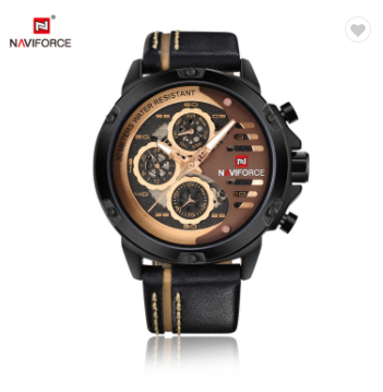 NAVIFORCE 9110 BRGBN Men’s Fashion Sports Watches Water Resistant Leather Strap Creative Analog Quartz Wrist Watch Men Clock