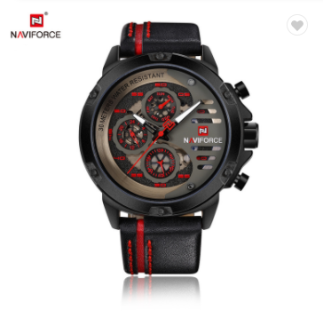 NAVIFORCE 9110 BRB Men’s Fashion Sports Watches Water Resistant Leather Strap Creative Analog Quartz Wrist Watch Men Clock