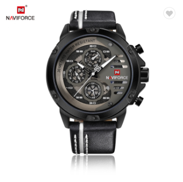 NAVIFORCE 9110 BWB Men’s Fashion Sports Watches Water Resistant Leather Strap Creative Analog Quartz Wrist Watch Men Clock