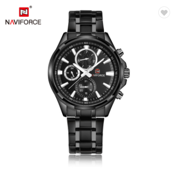 NAVIFORCE 9089S BB Men 30M Water Resistant Sports Watches Mens 24 Hour Date Week Month Stainless Steel Quartz Watches