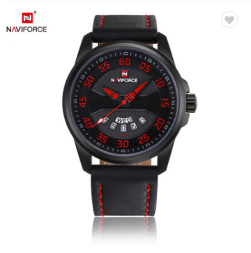NAVIFORCE 9124 BRB Fashion Brand Men Watch Casual Leather Quartz Analog Wrist Watches Water Resistant Auto Week Date Clock