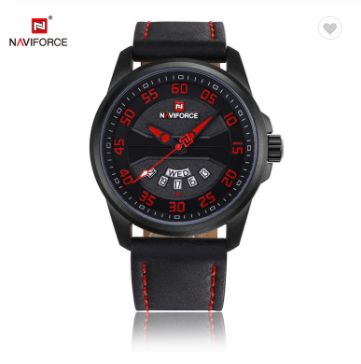 NAVIFORCE 9124 BRB Fashion Brand Men Watch Casual Leather Quartz Analog Wrist Watches Water Resistant Auto Week Date Clock