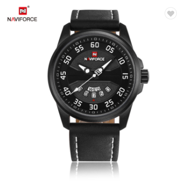 NAVIFORCE 9124 BWB Fashion Brand Men Watch Casual Leather Quartz Analog Wrist Watches Water Resistant Auto Week Date Clock