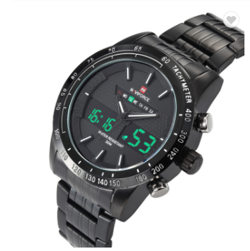 NAVIFORCE 9024 BBW Mens water resistant Sports Watches Full Steel LED Digital Analog Military Quartz Wrist watch Men Clock