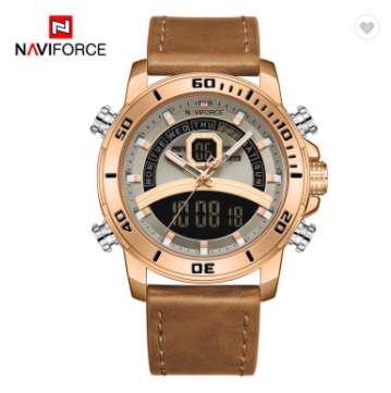 NAVIFORCE 9181L RGGYL.BN Leather Water Resistant Quartz Watch Men Top Brand Luxury Water Resistant Chronograph