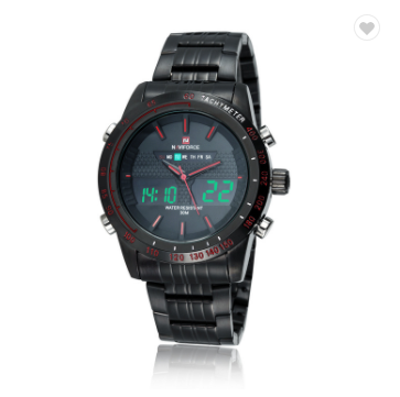NAVIFORCE 9024 BBR Mens water resistant Sports Watches Full Steel LED Digital Analog Military Quartz Wrist watch Men Clock