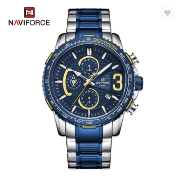 NAVIFORCE 8017 SBE Men Quartz Multifunction Chronograph Sports Watches Fashion Water Resistant Military Stainless Steel Wristwatch