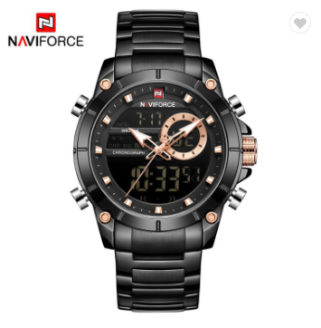NAVIFORCE 9163 BB Men Military Sport Wrist Watch Quartz Steel Water Resistant Dual Display Male Clock Watches Luxury Fashion
