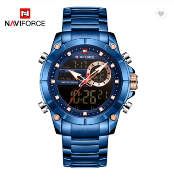 NAVIFORCE 9163 BEBE Men Military Sport Wrist Watch Quartz Steel Water Resistant Dual Display Male Clock Watches Luxury Fashion
