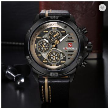 NAVIFORCE 9110 BYBN Men’s Fashion Sports Watches Water Resistant Leather Strap Creative Analog Quartz Wrist Watch Men Clock