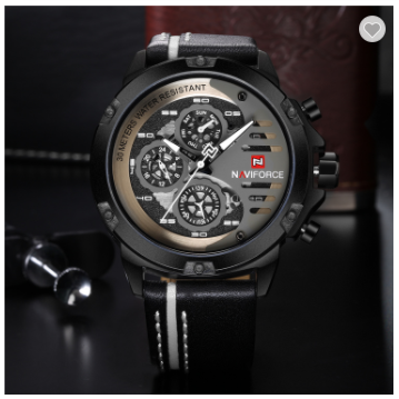 NAVIFORCE 9110 BWB Men’s Fashion Sports Watches Water Resistant Leather Strap Creative Analog Quartz Wrist Watch Men Clock